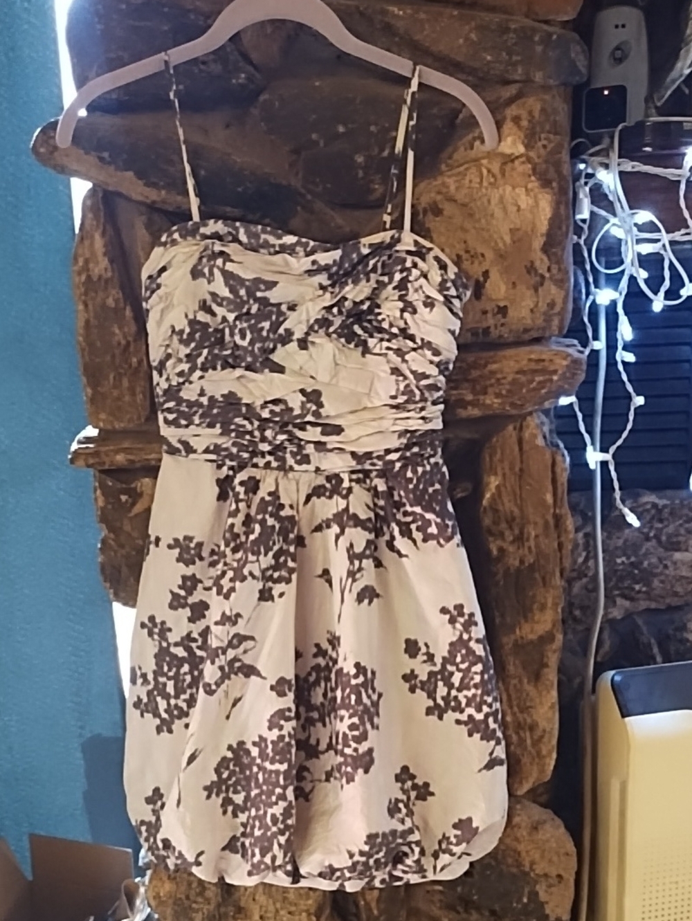 BCBGMaxAzria White Strapless Dress with Brown Floral Print